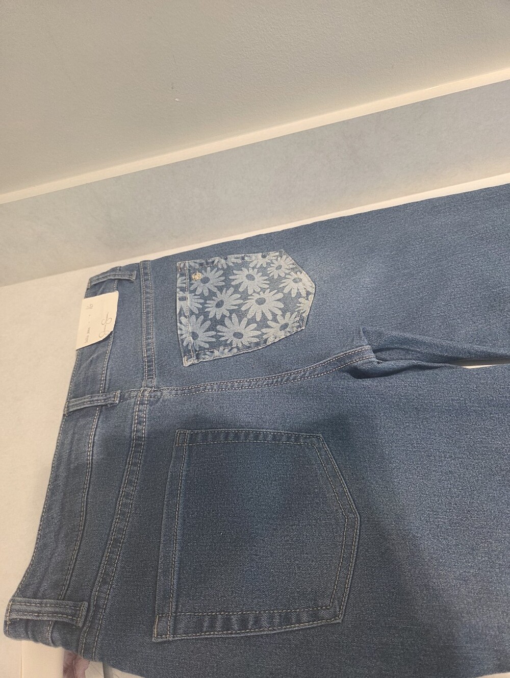 Jessica Simpson Lulu Blue Denim Flare Jeans with Floral Inset - Picture 8 of 8